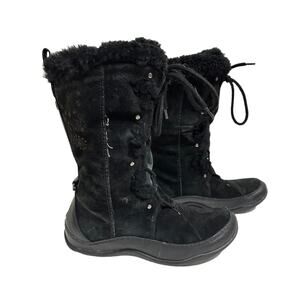 The North Face Primaloft Womens Fur‎ Leather Mid Lace Up Snow Boots Black SZ 8.5